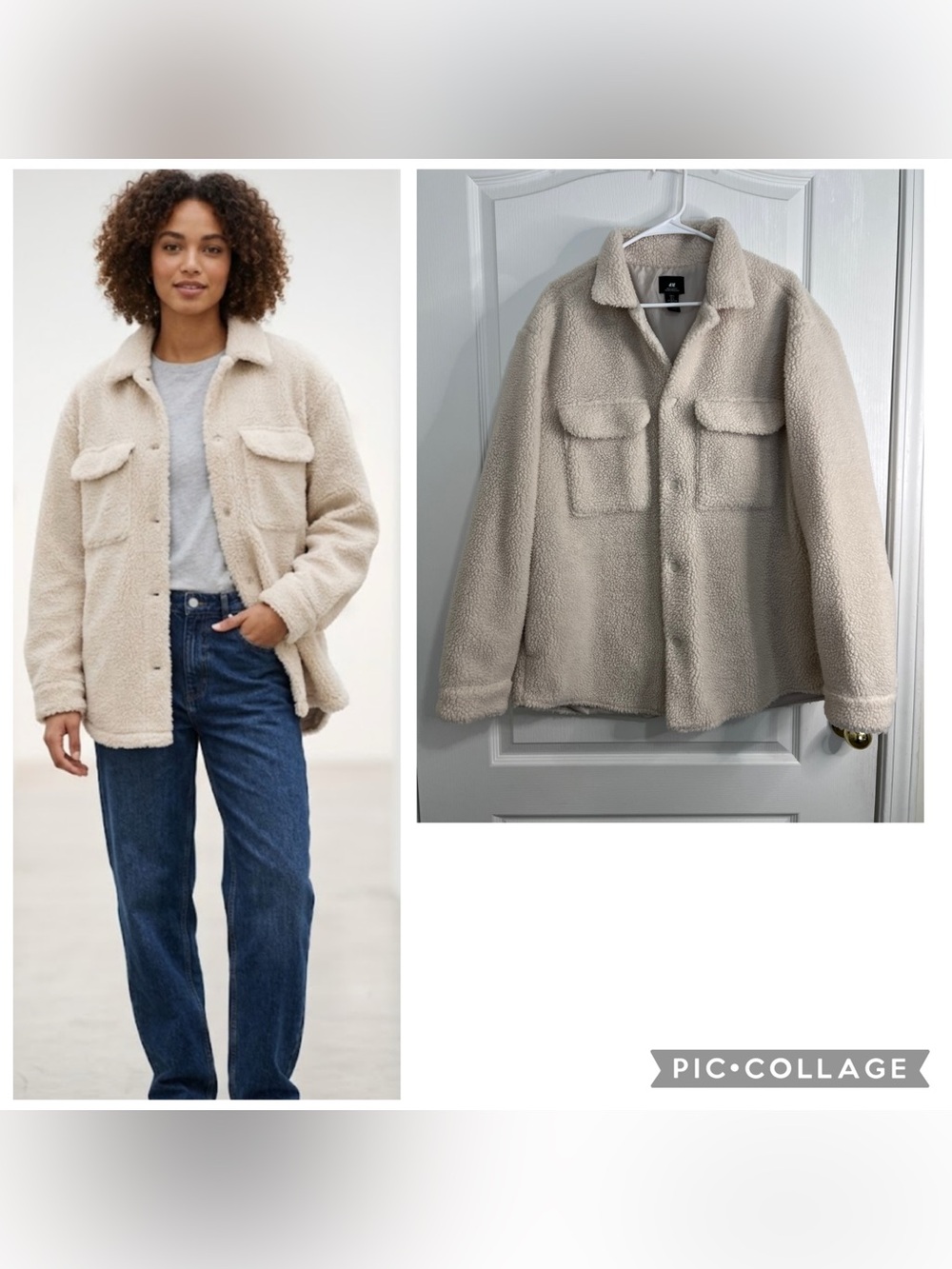 H&M Cream Teddy Sherpa Shacket Neutral Cream size L